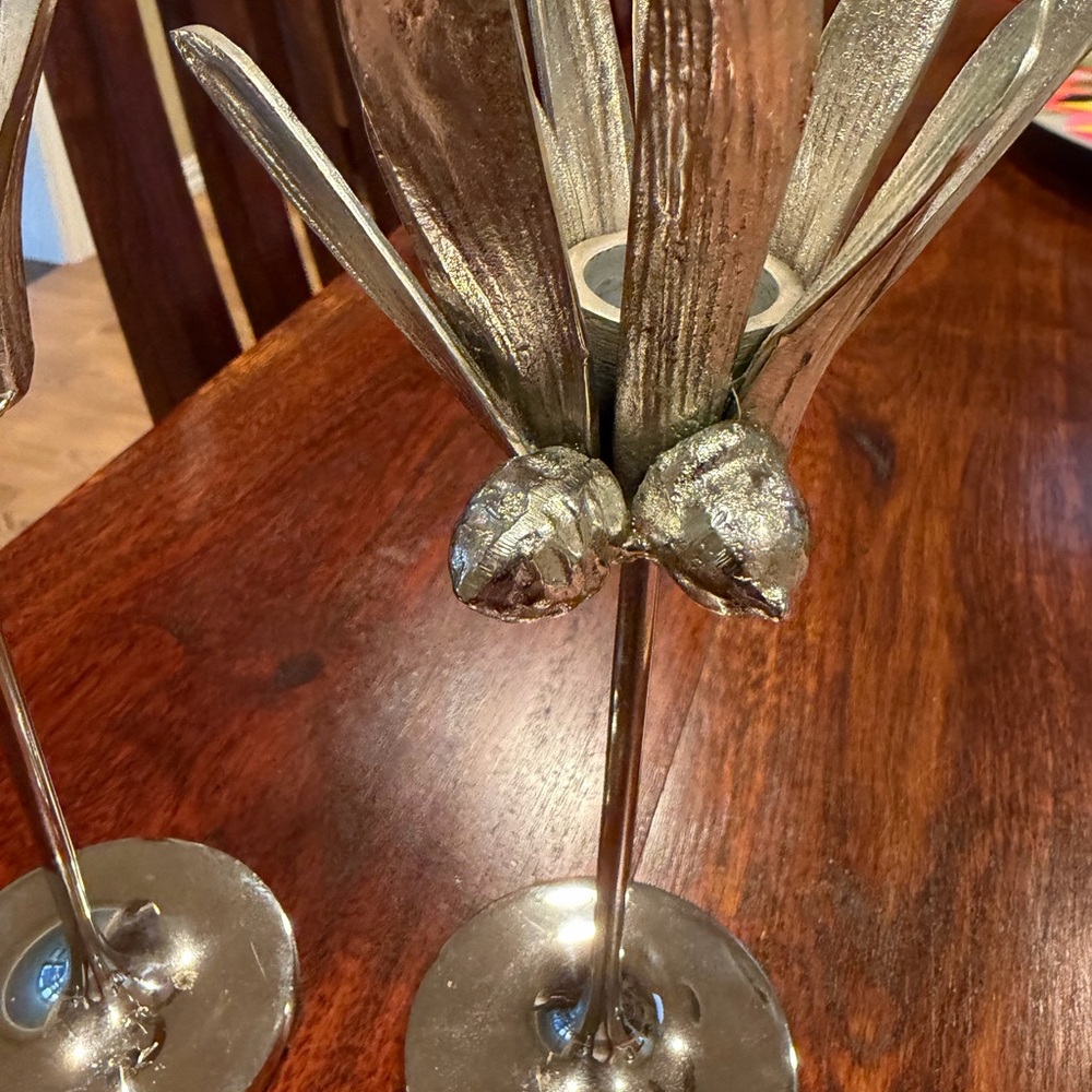 West Elm Silver Leaf Acorn Candle Holders - Picture 3 of 6